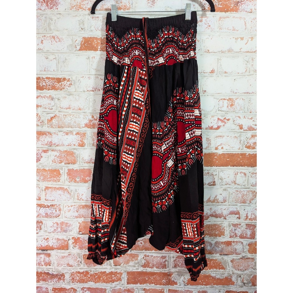 Harem Pants Women OS Black Red Dashiki Print Boho Festival Hippie